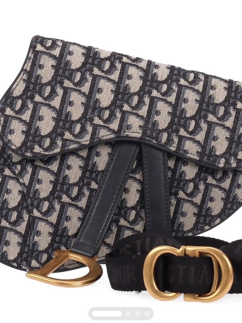 Dior Beige and Black Oblique Mini Belt Bag with Gold Hardware